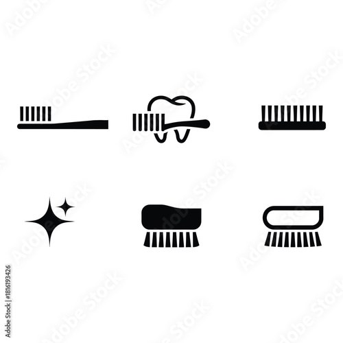 Set of dental hygiene and cleaning brush icons