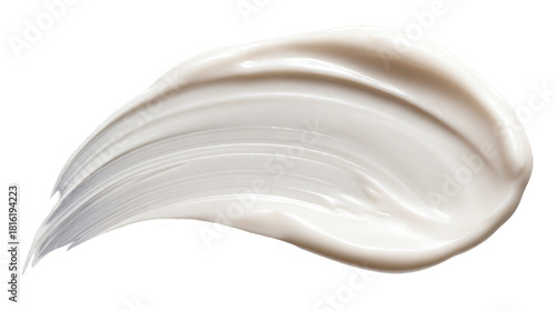 Cosmetic cream swatch isolated on transparent background showing a fluid texture and smooth spreading motion, ideal for beauty, skincare, and cosmetic product concepts, png