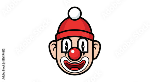 Cartoon clown head with red nose and hat, perfect for whimsical designs and joyful projects