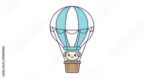 Adorable Cartoon Character Enjoying a Peaceful Air Balloon Ride Illustration