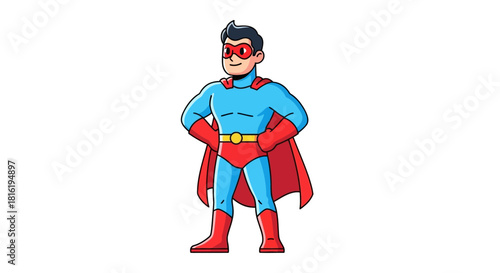 Confident cartoon superhero standing with hands on hips ready to save the day design