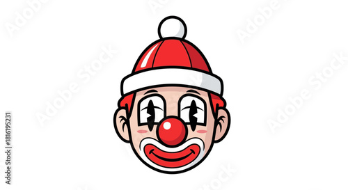 Festive Clown Face Illustration Wearing a Holiday Hat for Merry Celebration and Fun