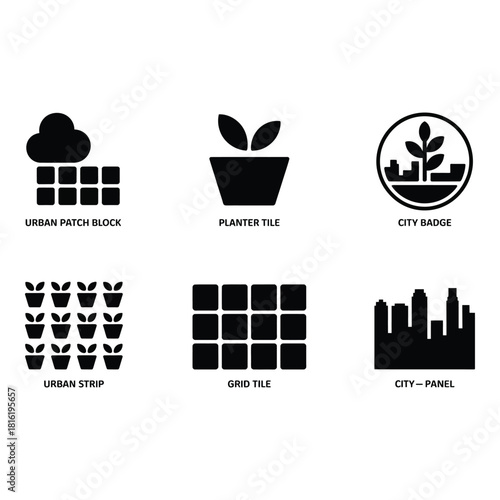 Urban farming and city greenery icons