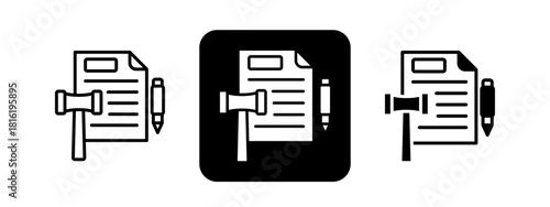 Legal Document Solid color and black line drawing vector illustration set