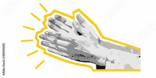 Clapping hands illustration with yellow outline celebration and applause
