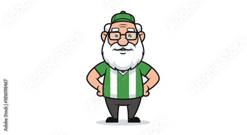 Grandpa with Glasses and Green Striped Shirt: A Whimsical Cartoon Character Illustration