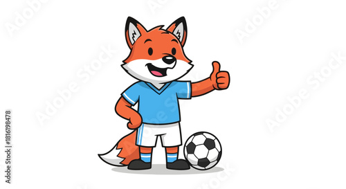 Fox mascot illustration dressed in soccer attire giving a thumbs up gesture for success