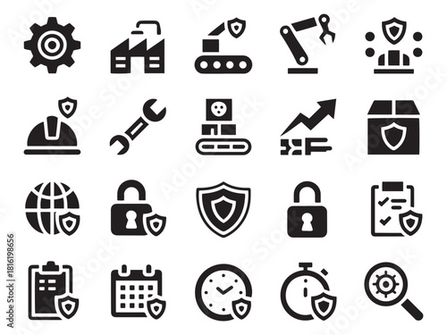 Modern glyph style icons for industry technology security and management concepts