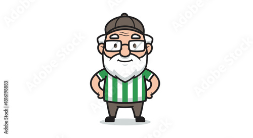 Cartoon rendition of an elderly man with a white beard and eyeglasses character design