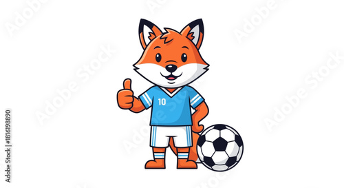 Enthusiastic Cartoon Fox Soccer Player Giving a Thumbs Up on White Background
