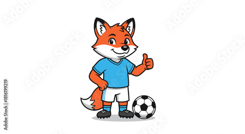 Cheerful fox soccer player giving a thumbs up isolated on a white background illustration