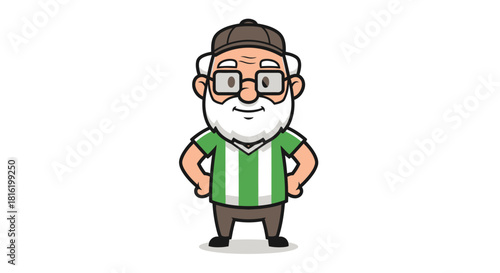 Character cartoon of a friendly grandpa with cap and beard isolated in white scene
