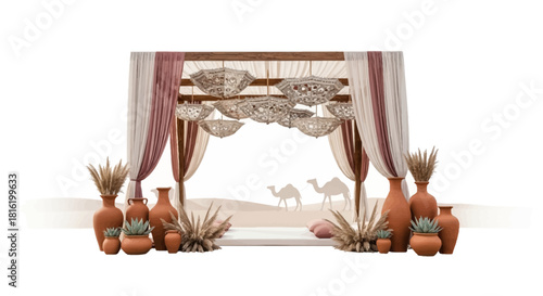 Neutral Indian Wedding Decor showcases earthen textures and soft lighting. Ideal for wedding templates, Indian couple mockups, or branding.