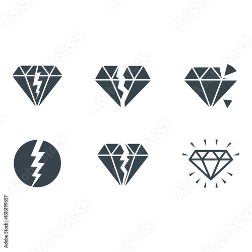 Collection of diamond icons showing cracks and breakage