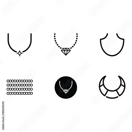 Collection of elegant necklace and jewelry icons
