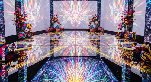 Colorful Fractal Reflects on Glossy Surface. Suits for Indian Wedding Decoration, Ceremony Backdrop, or Creative Presentation.