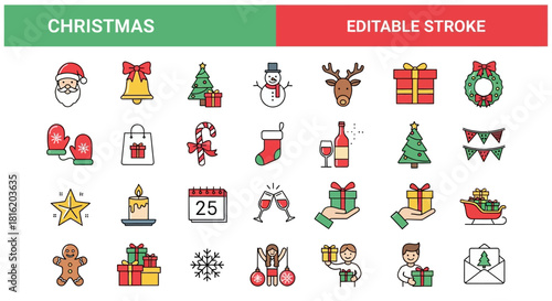 Vector icons celebrating various events and holidays with gift boxes, music, and food, perfect for invitations and decorations