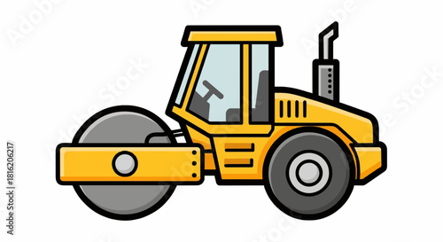 Cartoon road roller icon, flat modern vector