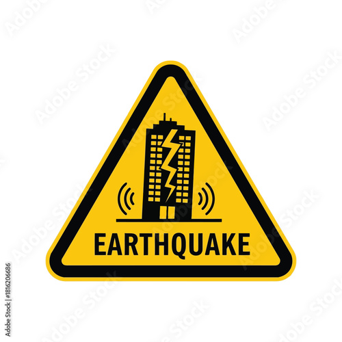 Earthquake warning sign icon, natural disaster safety and building damage hazard symbol Vector, illustration
