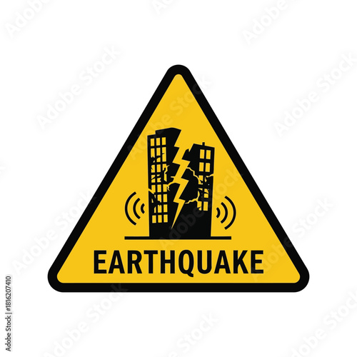 Earthquake warning sign icon   natural disaster safety alert symbol for emergency Vector, illustration