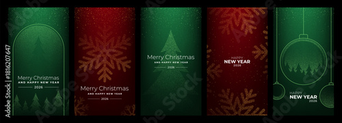 Collection of vertical christmas vector designs for greeting card. Happy New Year and Merry Christmas celebration. Festive holiday invitation.