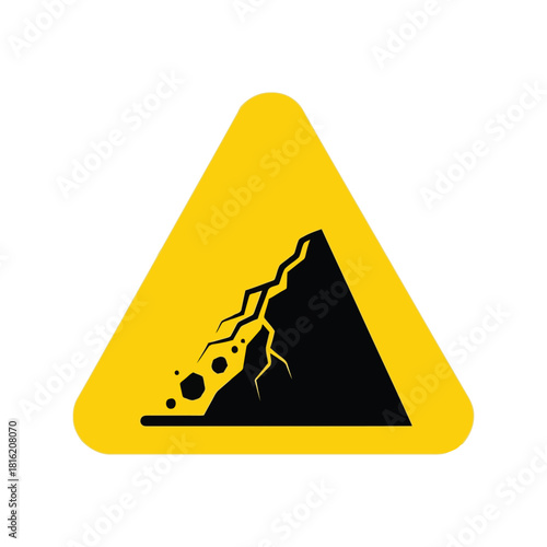 Falling rocks warning sign icon. landslide danger symbol for road safety and hazard alert Vector, illustration