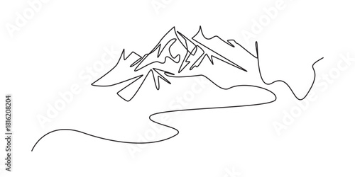 One continuous line drawing of mountain range landscape template,  Rural landscape continuous one line vector drawing
rural house vector