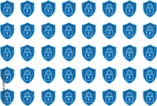 Cybersecurity lock icon with holographic shield and circuit details