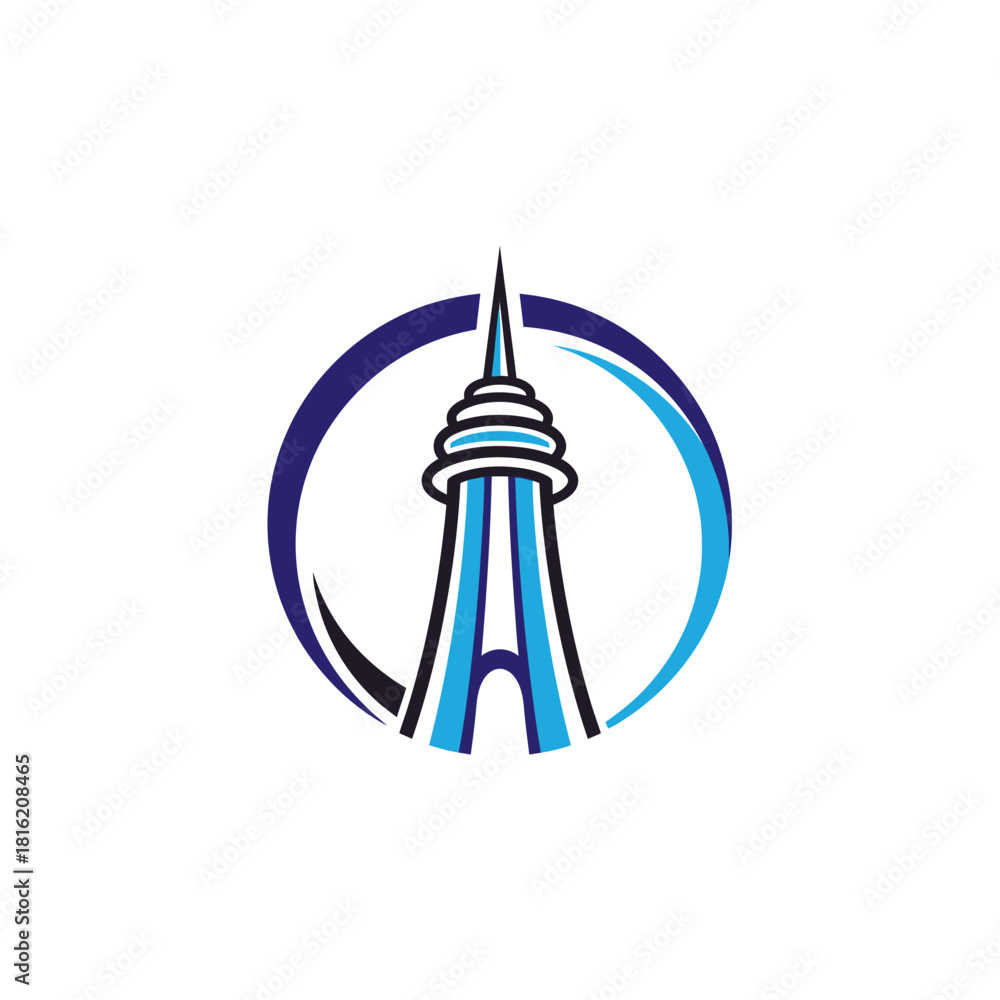 Fototapeta premium Circular emblem of modern tower architecture reflecting progress and advancement aspiration