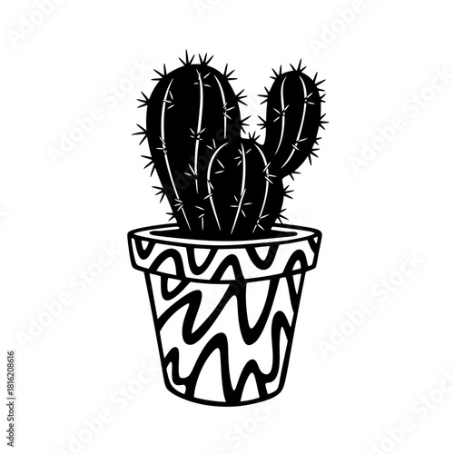 Elegant cactus illustration in monochromatic tones evokes desert serenity and botanical charm