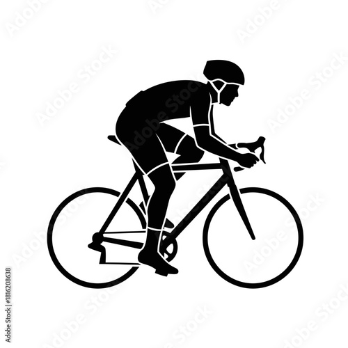 Stylized silhouette showcases a cyclist in motion on a racing bicycle offering sport concept