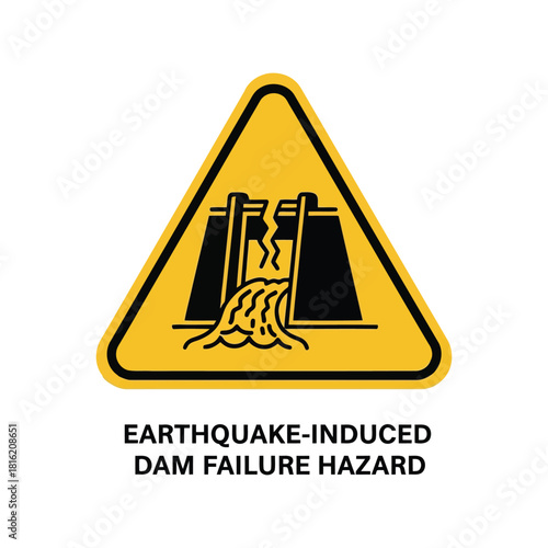 Earthquake dam failure hazard warning sign icon. natural disaster risk, emergency alert symbol Vector, illustration