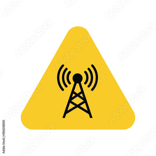 Signal tower warning icon: communication antenna, radio wave broadcast symbol Vector, illustration