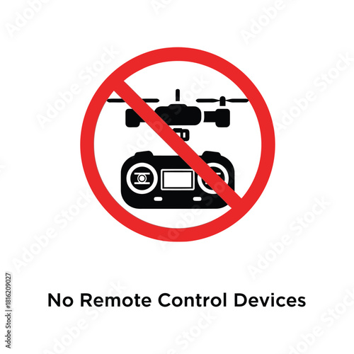 No drones or remote controllers prohibited signage vector icon for restricted airspace zone Vector, illustration