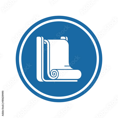 Mandatory unroll material safety sign. protective film unwind icon for industrial compliance. Vector, illustration