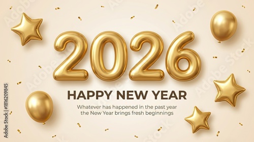 Shiny 2026 New Year Greeting with Golden Elements and Party Confetti