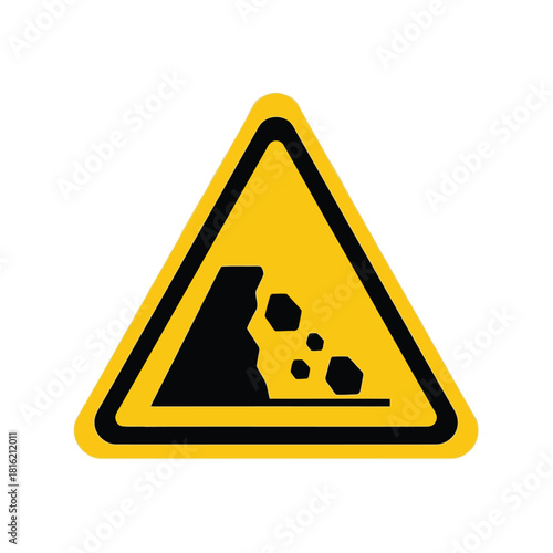 Falling rocks warning sign icon   landslide hazard road safety symbol isolated Vector, illustration