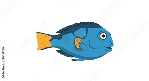 Adorable Blue Tang Fish Illustration with Yellow Accents and Playful Smile