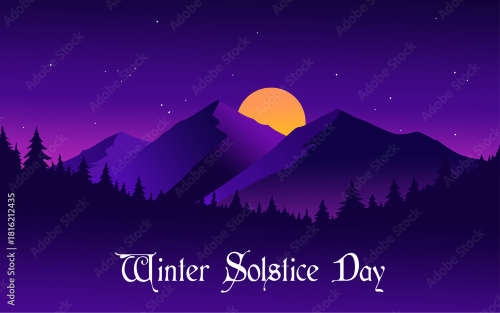 Obraz premium Winter Solstice Day theme poster or banner. Great for Posters, Banners, campaigns, greeting cards and social media. Vector Illustrations.