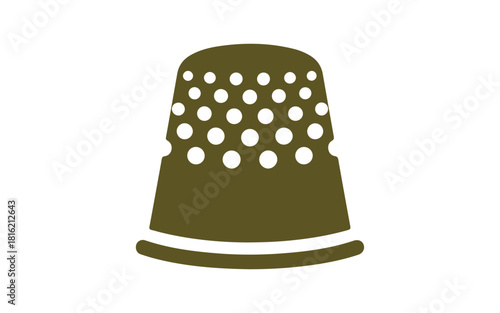A flat illustration of a sewing thimble silhouette, isolated on a white background.
