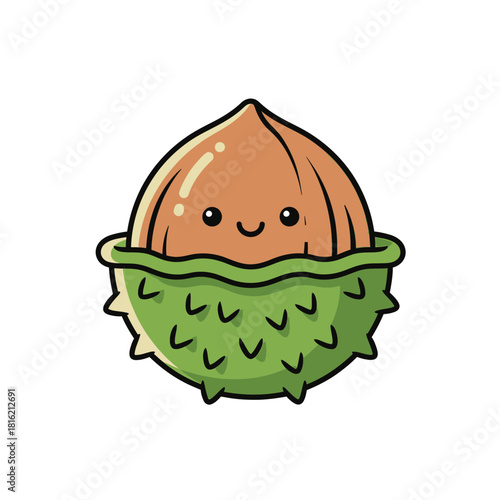 Adorable chestnut character illustration with a cute smiling face and spiky shell  perfect for