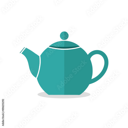 Minimalist teal teapot illustration for beverage preparation and serving visual