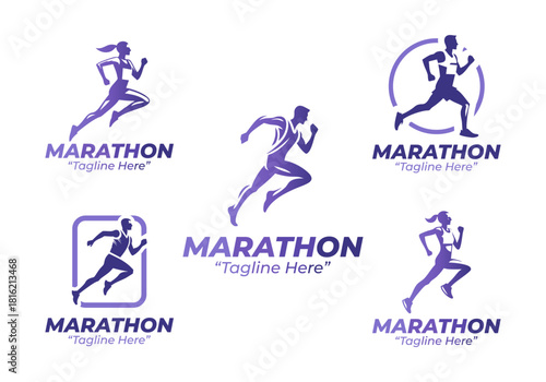5 Marathon Logo Set Long Distance Running Identity Collection