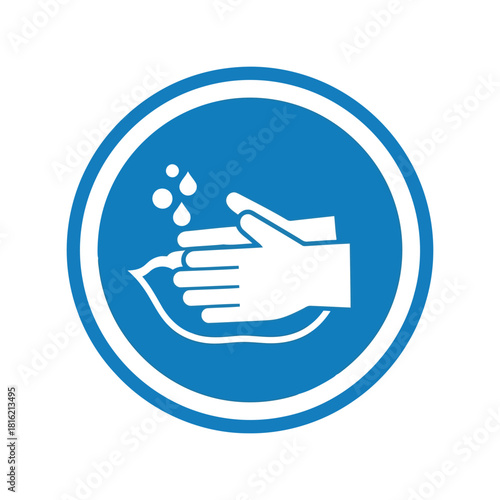 Mandatory hand washing sign, blue circle icon for health, hygiene and safety Vector, illustration