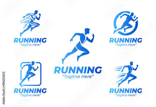 5 Running Logo Set Athlete Motion Fitness Identity Collection