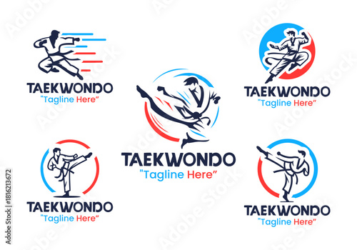 5 Taekwondo Logo Set Martial Kick Combat Discipline Collection