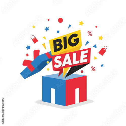 Bright Big Sale Pop up Illustration on White Background
