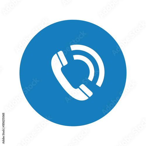 Ringing phone call icon with sound waves in blue circle   communication contact symbol Vector, illustration