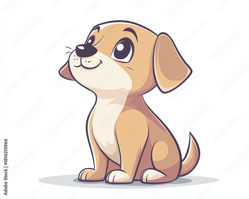 Naklejka premium Cute cartoon dog with expressive eyes and smile.
