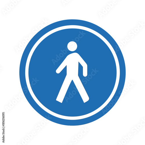 Blue mandatory pedestrian path sign icon   safety walkway symbol vector graphic Vector, illustration
